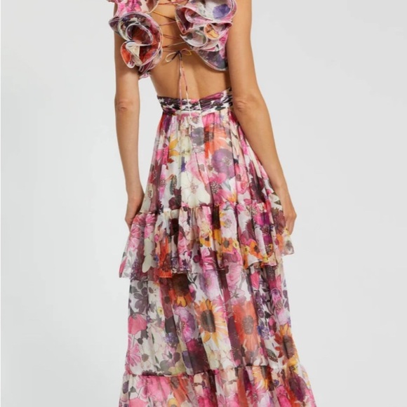 NWT | Mac Duggal 56048 White Multi Ruffle Tiered Floral Chiffon Dress Size 4 - Picture 9 of 16